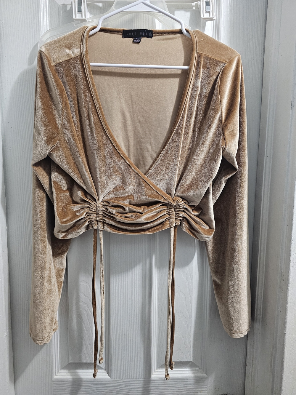 Lush Gold Velvet Ruched Wrap Crop Top